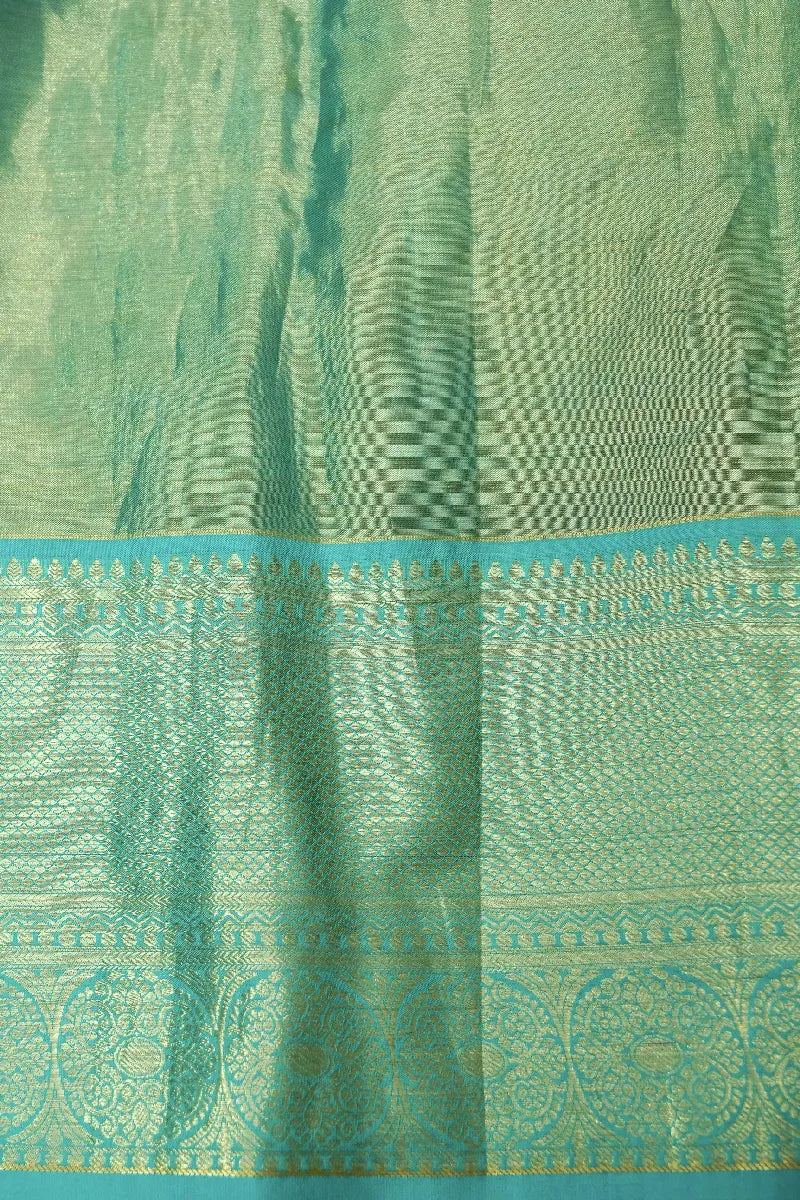 PURE HANDLOOM REAL ZARI SEA GREEN COLOR KANCHIPURAM SILK SAREE