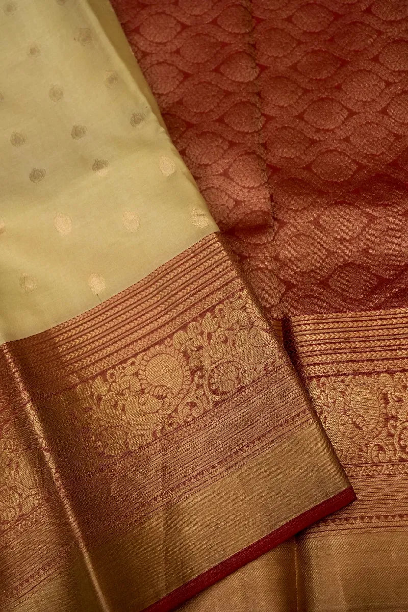 PURE HANDLOOM BUTTER GOLDEN COLOR KANCHIPURAM SILK SAREE