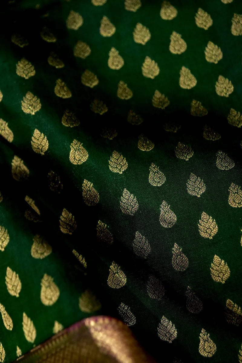 PURE HANDLOOM BOTTLE GREEN COLOR KANCHIPURAM SILK SAREE