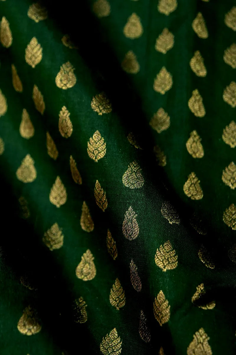 PURE HANDLOOM BOTTLE GREEN COLOR KANCHIPURAM SILK SAREE