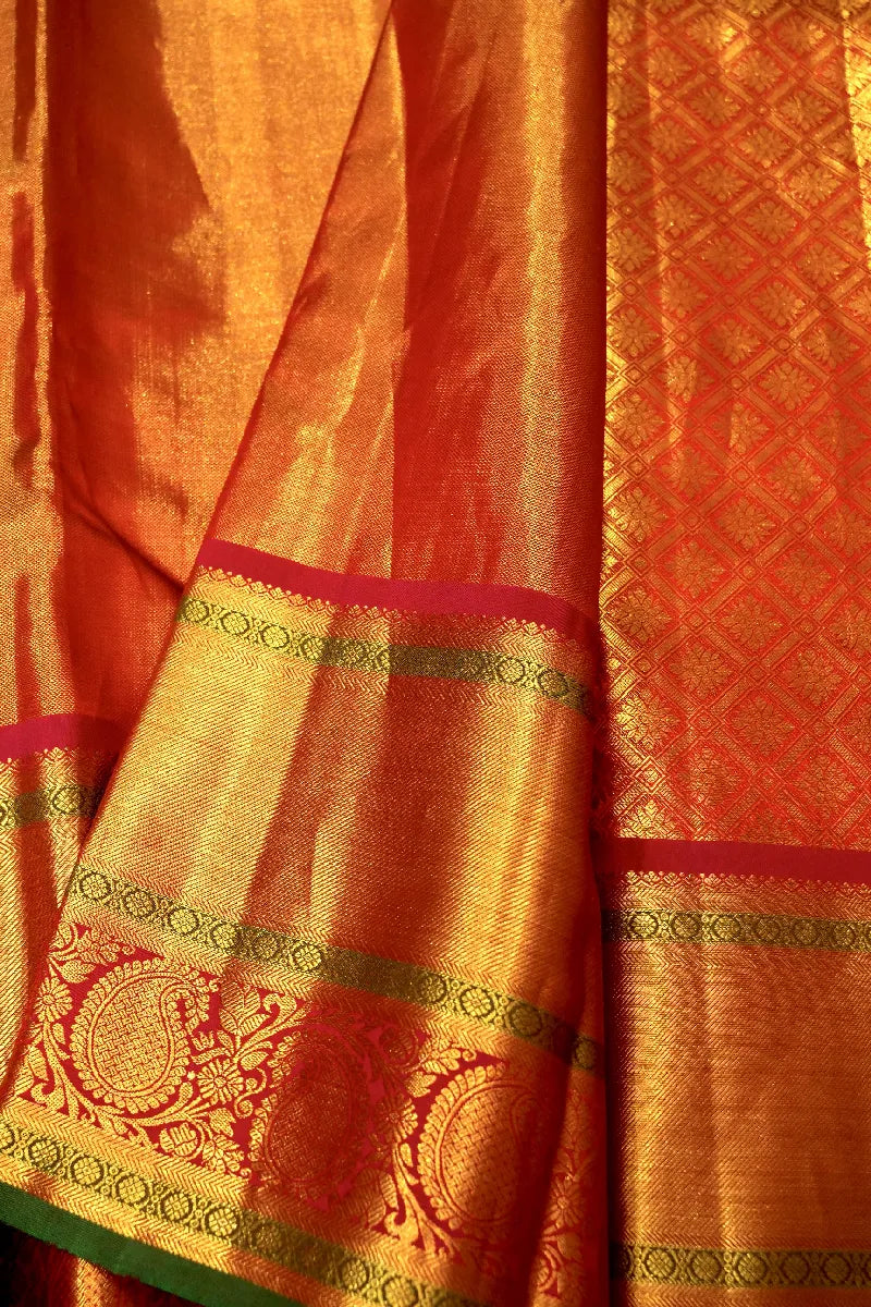 PURE HANDLOOM RED COLOR KANCHIPURAM SILK SAREE