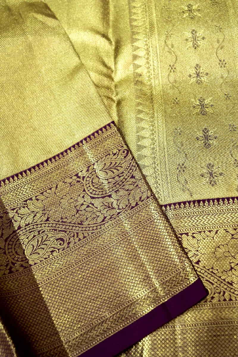 PURE HANDLOOM GOLDEN COLOR KANCHIPURAM SILK SAREE