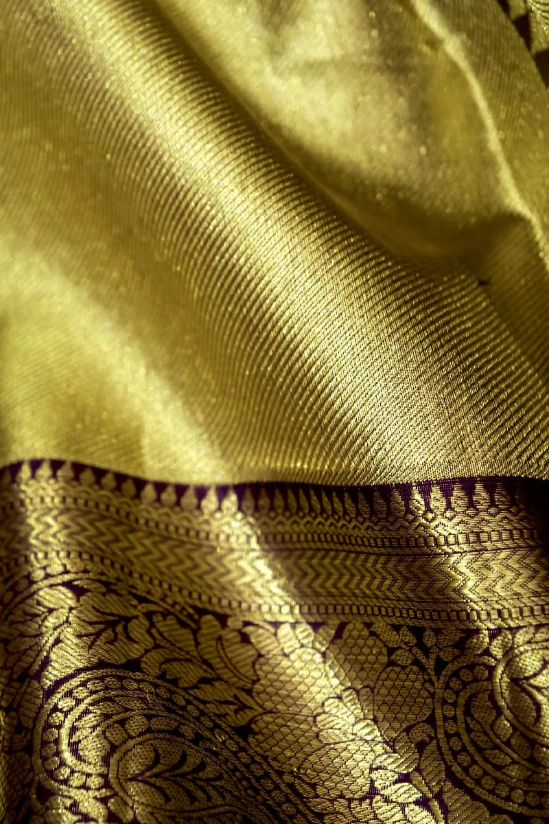 PURE HANDLOOM GOLDEN COLOR KANCHIPURAM SILK SAREE
