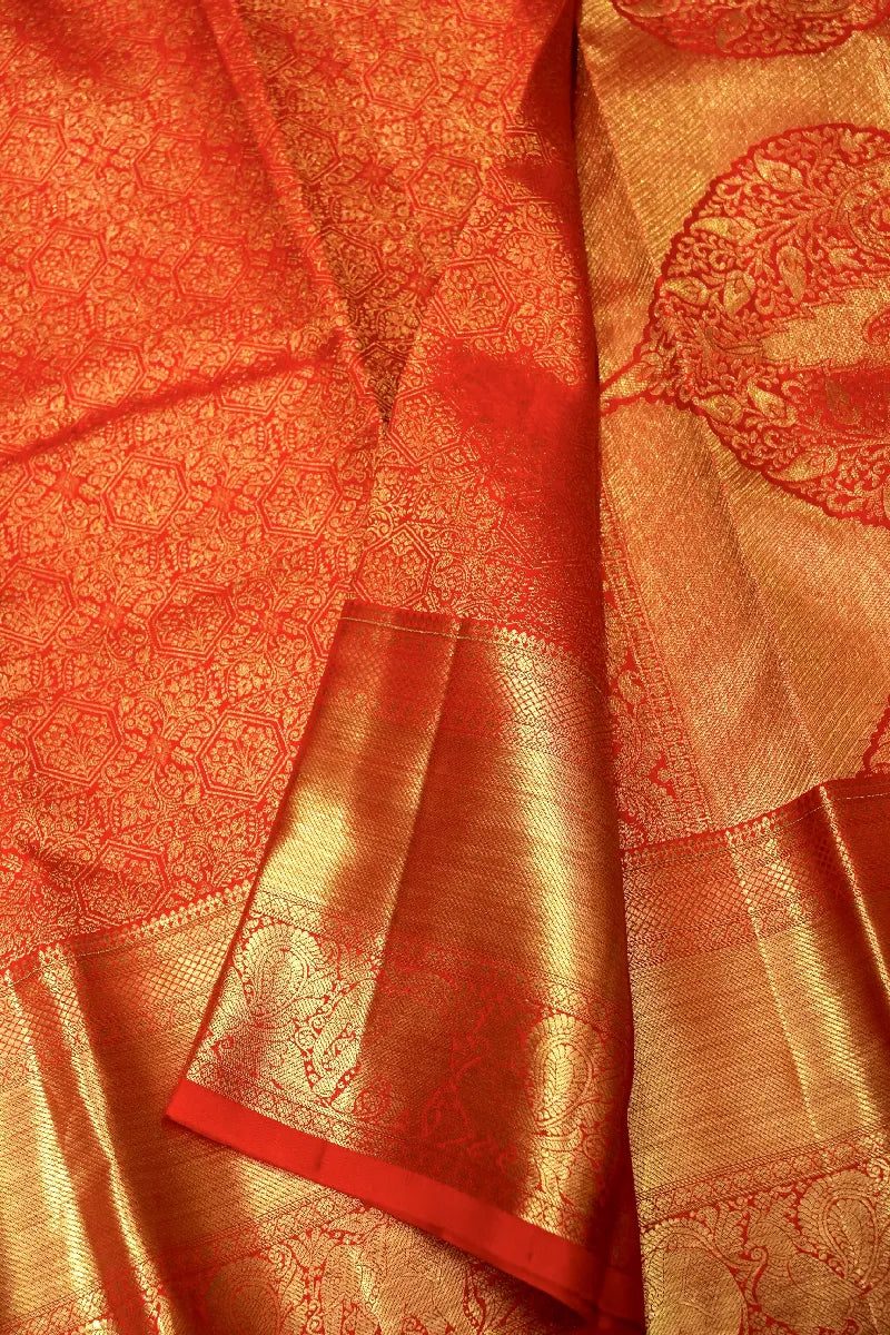 PURE HANDLOOM CHERRY RED COLOR KANCHIPURAM SILK SAREE