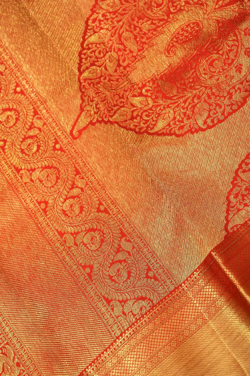 PURE HANDLOOM CHERRY RED COLOR KANCHIPURAM SILK SAREE