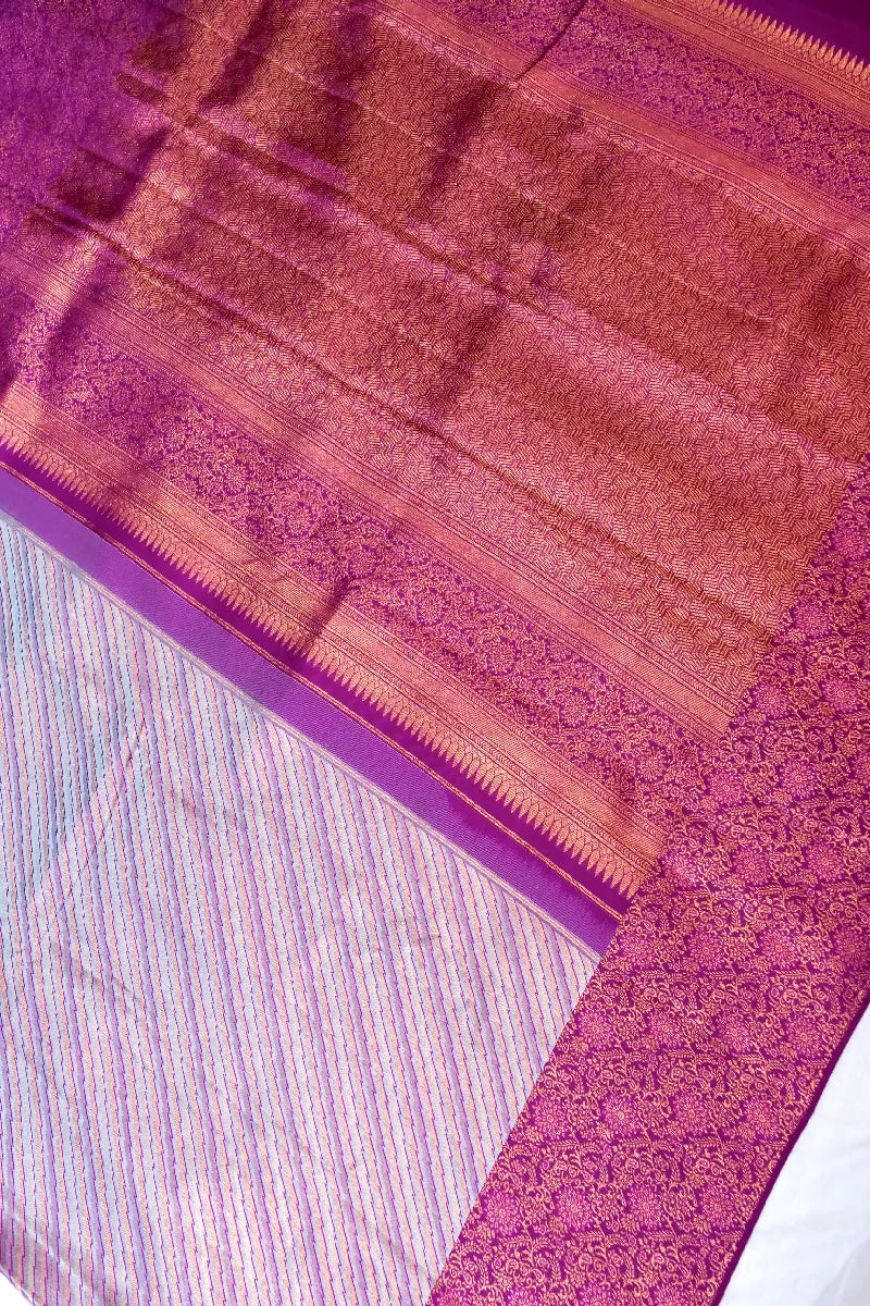 PURE HANDLOOM REAL ZARI AQUA GREEN WITH CONTRAST MAGENTA COLOR KANCHIPURAM SILK SAREE