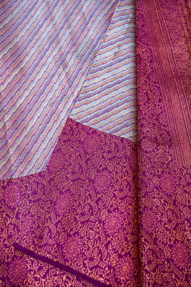 PURE HANDLOOM REAL ZARI AQUA GREEN WITH CONTRAST MAGENTA COLOR KANCHIPURAM SILK SAREE