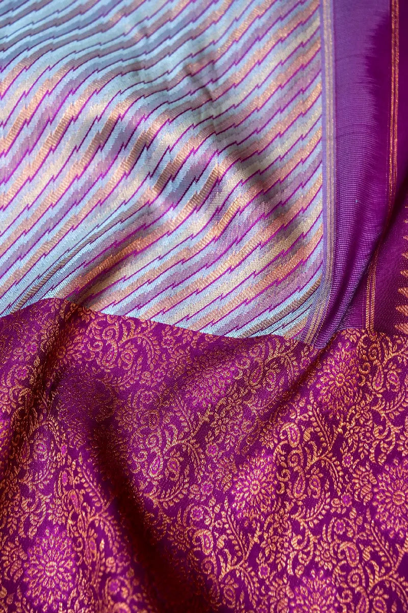 PURE HANDLOOM REAL ZARI AQUA GREEN WITH CONTRAST MAGENTA COLOR KANCHIPURAM SILK SAREE