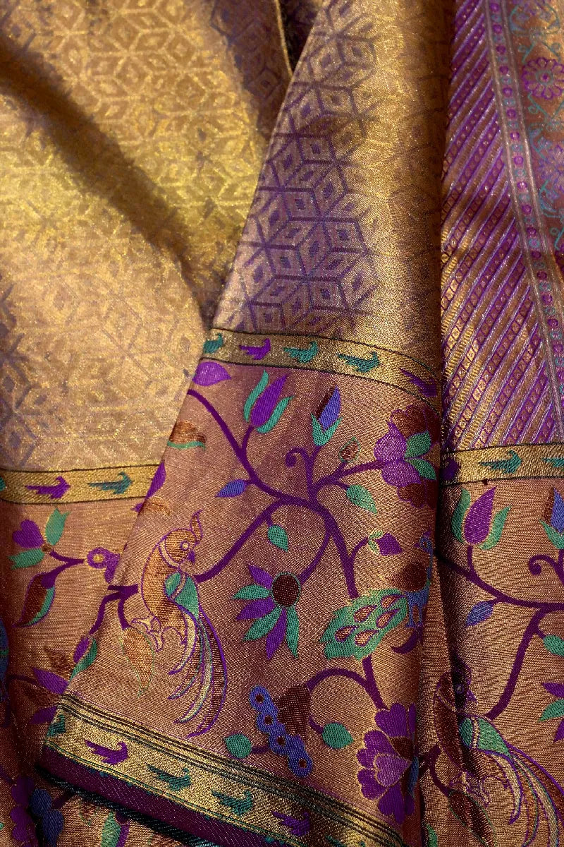 PURE HANDLOOM REAL ZARI GOLDEN COLOR KANCHIPURAM SILK SAREE