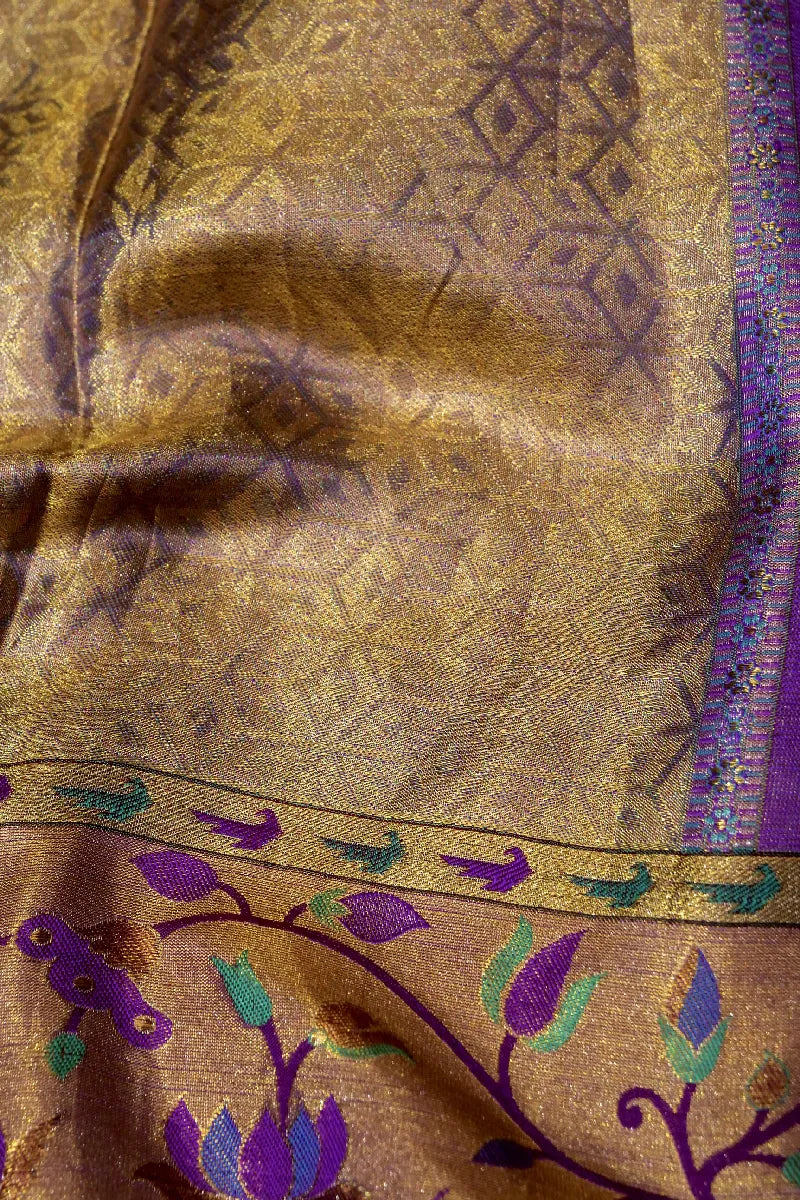PURE HANDLOOM REAL ZARI GOLDEN COLOR KANCHIPURAM SILK SAREE