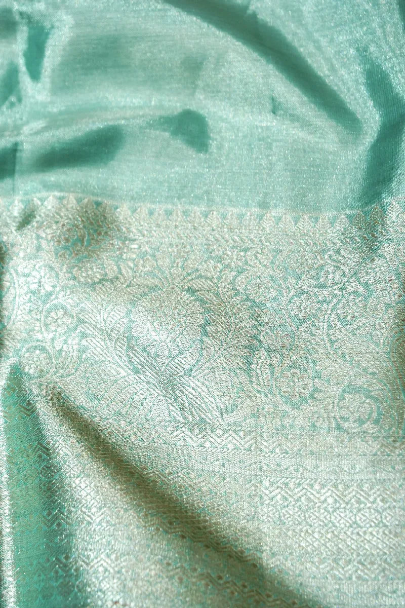 PURE HANDLOOM SEA AQUA GREEN COLOR KANCHIPURAM SILK SAREE