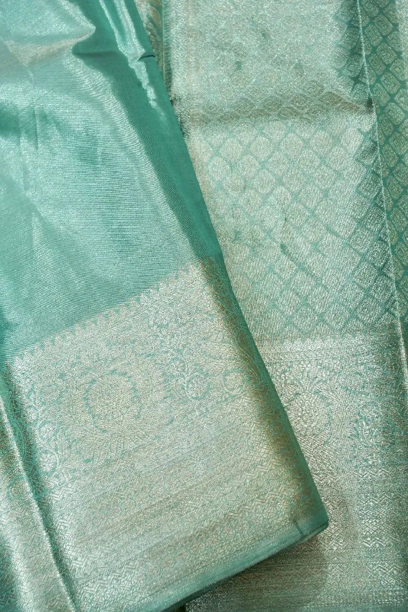PURE HANDLOOM SEA AQUA GREEN COLOR KANCHIPURAM SILK SAREE
