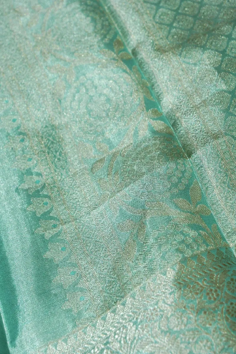 PURE HANDLOOM SEA AQUA GREEN COLOR KANCHIPURAM SILK SAREE