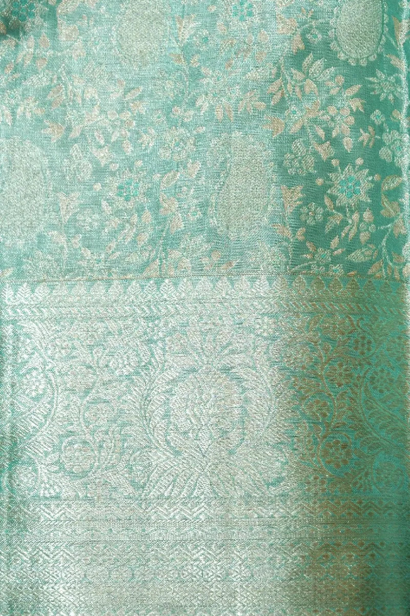 PURE HANDLOOM SEA AQUA GREEN COLOR KANCHIPURAM SILK SAREE
