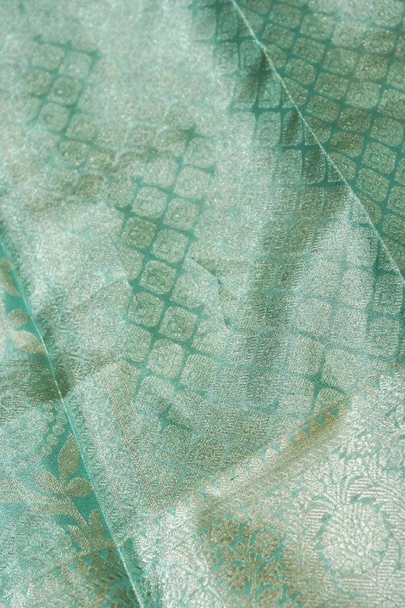 PURE HANDLOOM SEA AQUA GREEN COLOR KANCHIPURAM SILK SAREE