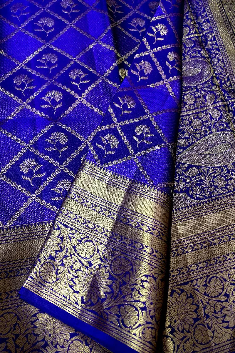 PURE HANDLOOM ROYAL BLUE COLOR KANCHIPURAM SILK SAREE