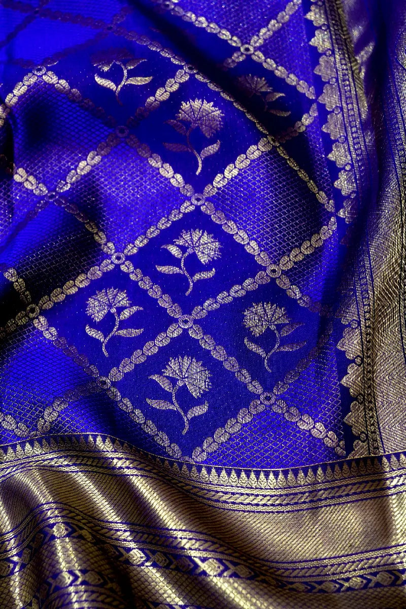 PURE HANDLOOM ROYAL BLUE COLOR KANCHIPURAM SILK SAREE