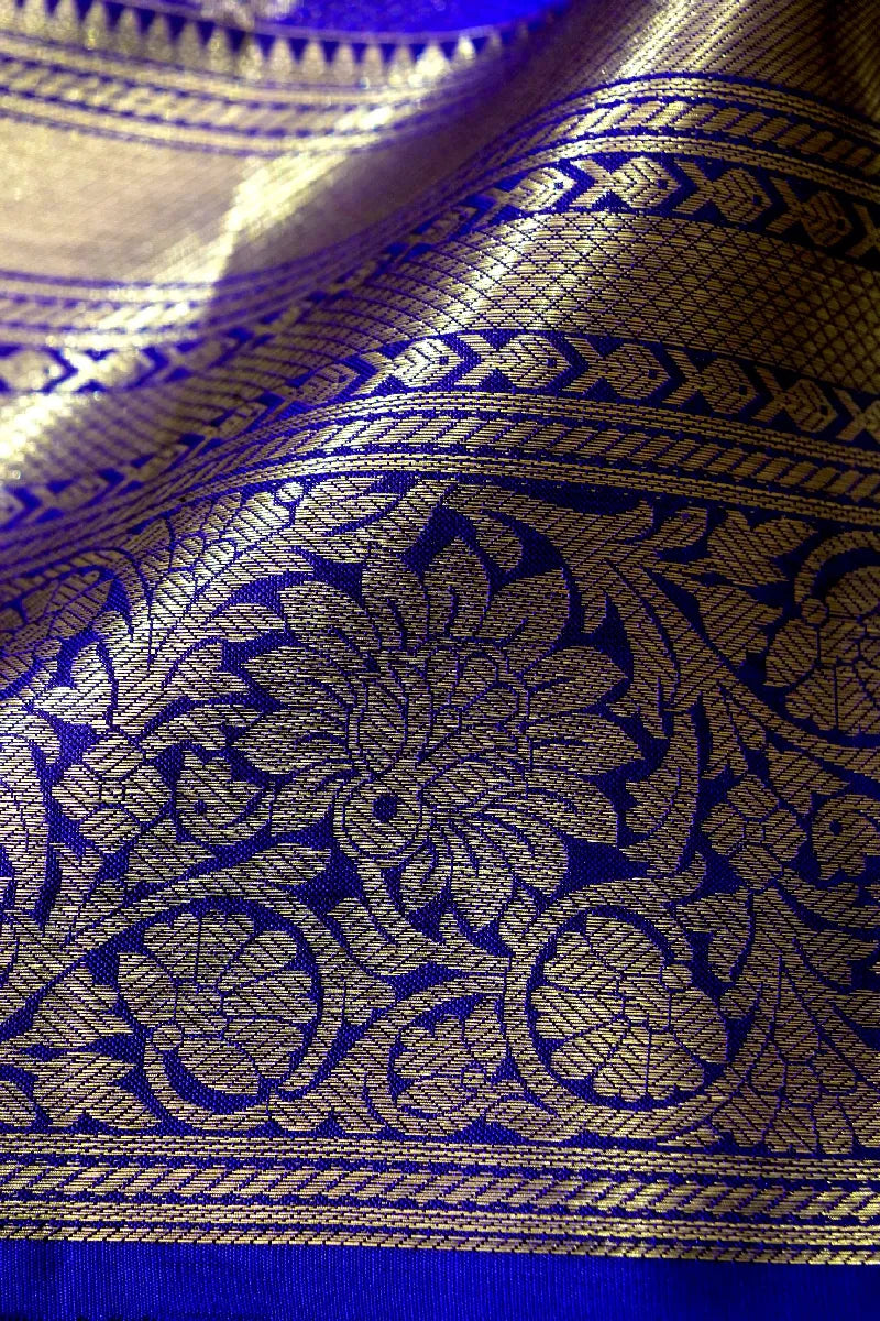 PURE HANDLOOM ROYAL BLUE COLOR KANCHIPURAM SILK SAREE