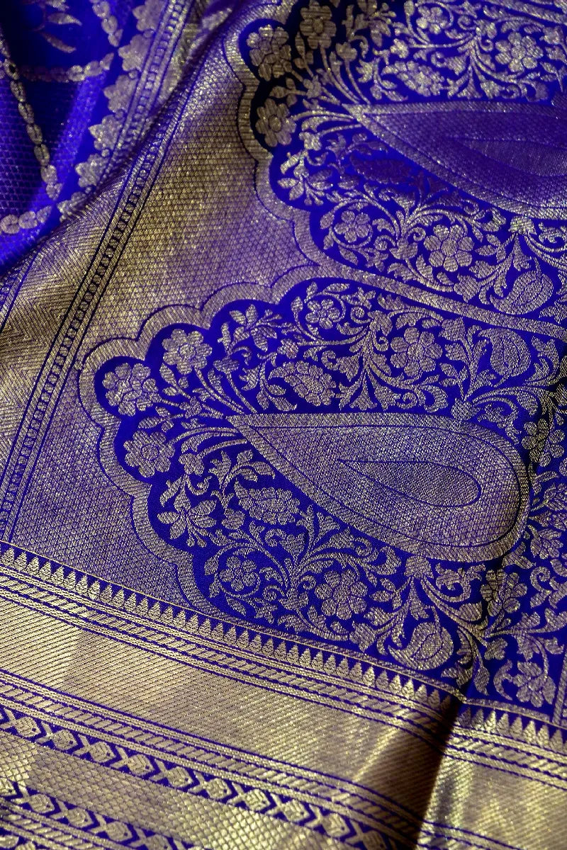 PURE HANDLOOM ROYAL BLUE COLOR KANCHIPURAM SILK SAREE
