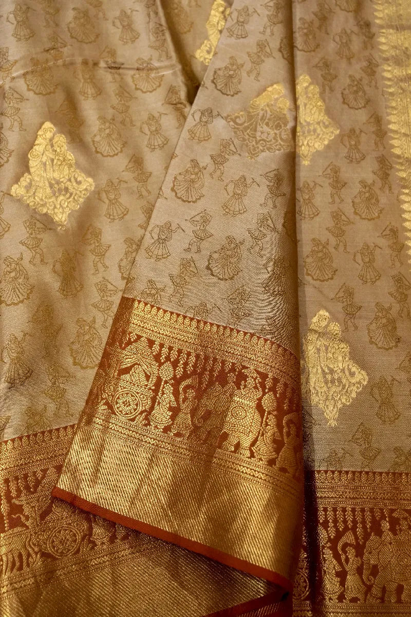 PURE HANDLOOM GOLD COLOR KANCHIPURAM SILK SAREE