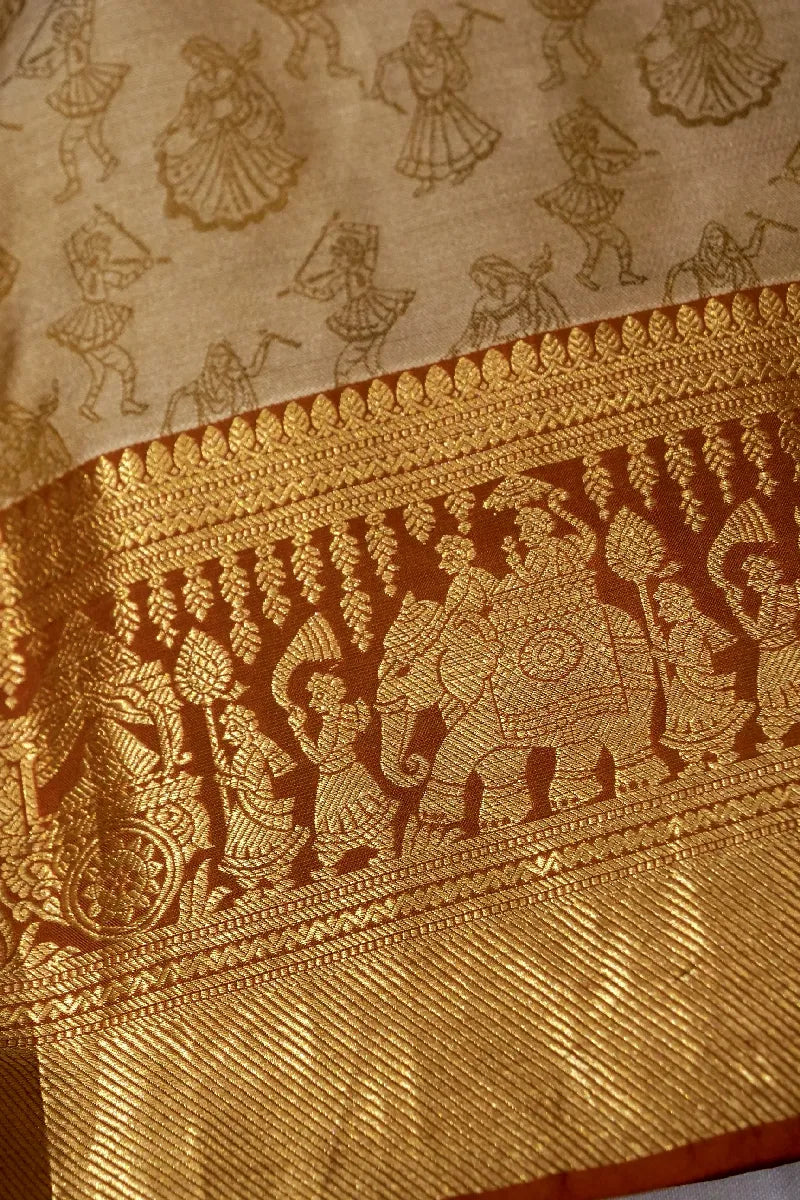PURE HANDLOOM GOLD COLOR KANCHIPURAM SILK SAREE