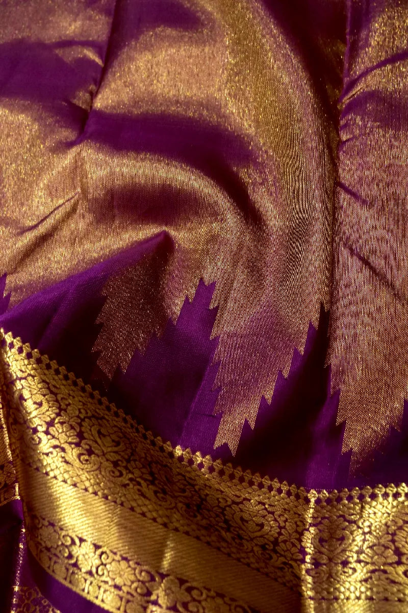 PURE HANDLOOM REAL ZARI GOLDEN WINE COLOR KANCHIPURAM SILK SAREE