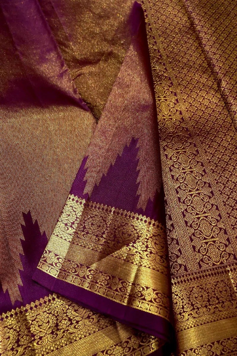 PURE HANDLOOM REAL ZARI GOLDEN WINE COLOR KANCHIPURAM SILK SAREE