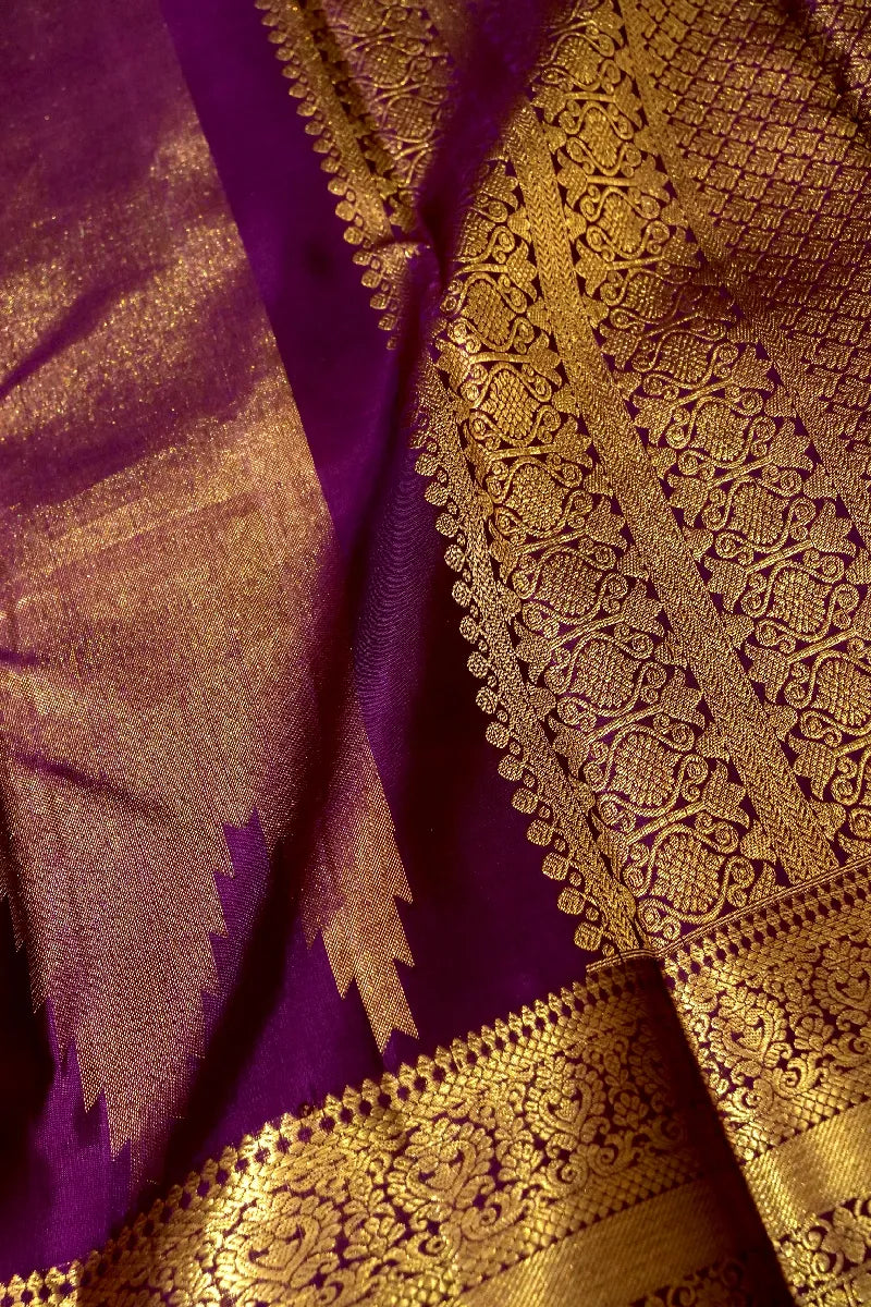 PURE HANDLOOM REAL ZARI GOLDEN WINE COLOR KANCHIPURAM SILK SAREE