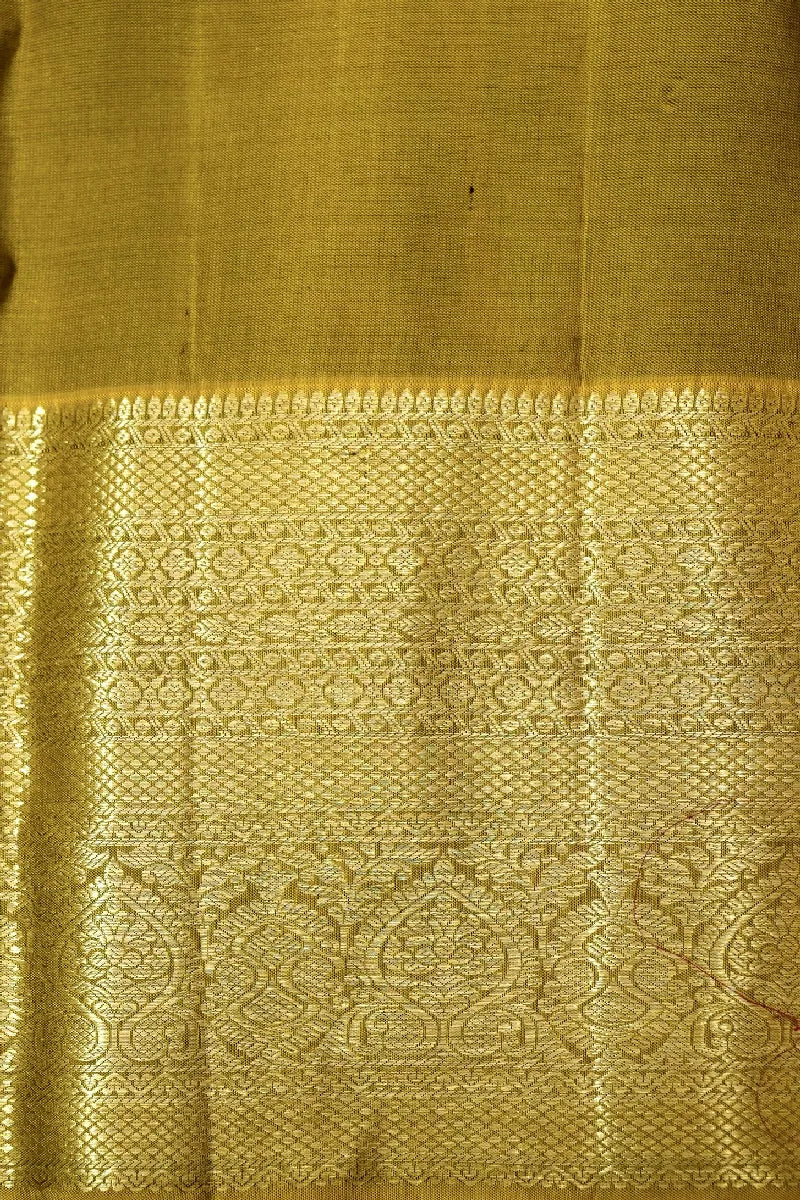 PURE HANDLOOM MEHNDI GOLDEN COLOR KANCHIPURAM SILK SAREE