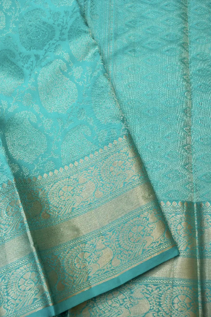 PURE HANDLOOM SEA GREEN COLOR KANCHIPURAM SILK SAREE