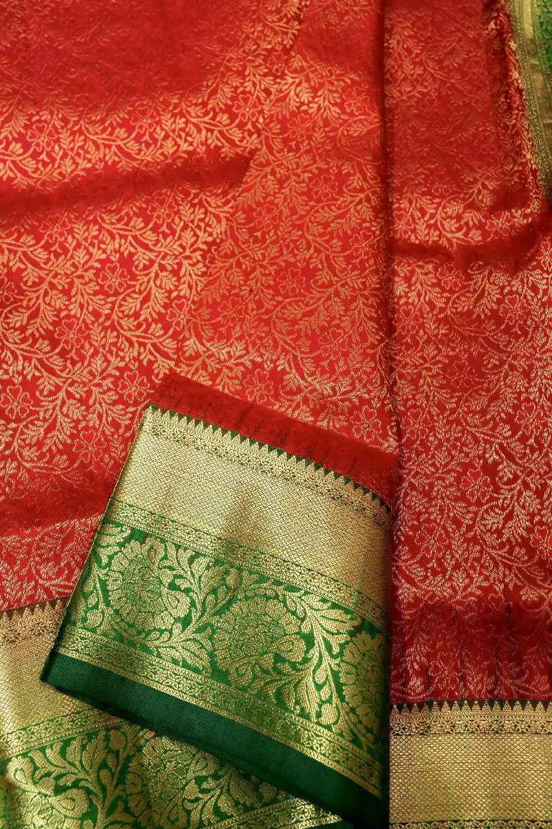 PURE HANDLOOM DARK BRICK COLOR KANCHIPURAM SILK SAREE