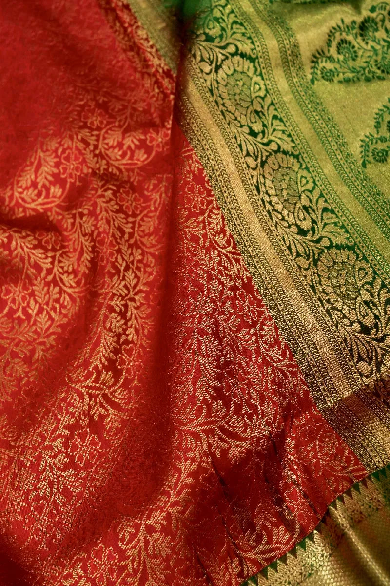 PURE HANDLOOM DARK BRICK COLOR KANCHIPURAM SILK SAREE