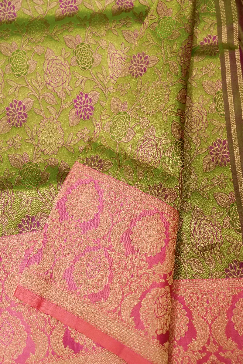 PURE HANDLOOM LIGHT MEHNDI COLOR KANCHIPURAM SILK SAREE