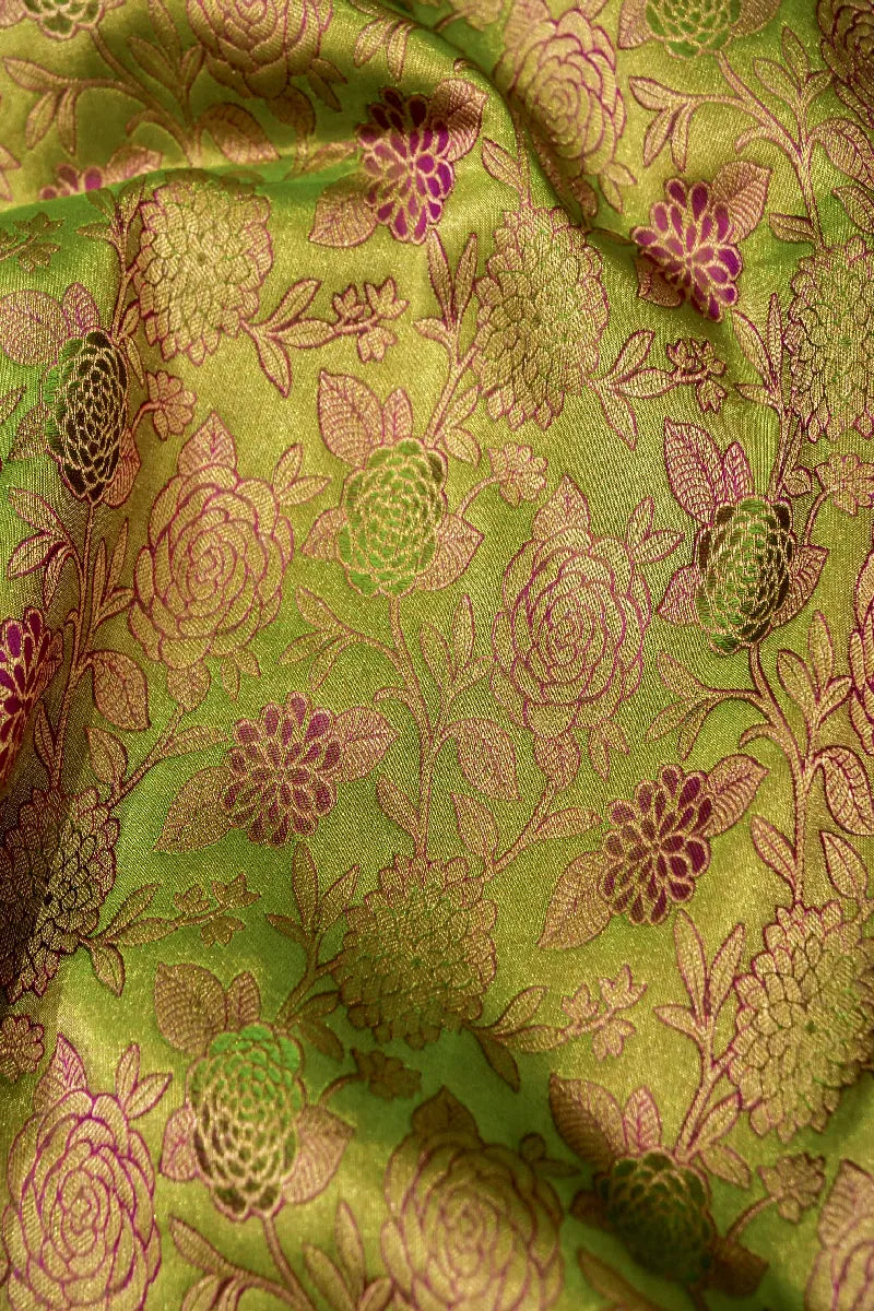 PURE HANDLOOM LIGHT MEHNDI COLOR KANCHIPURAM SILK SAREE