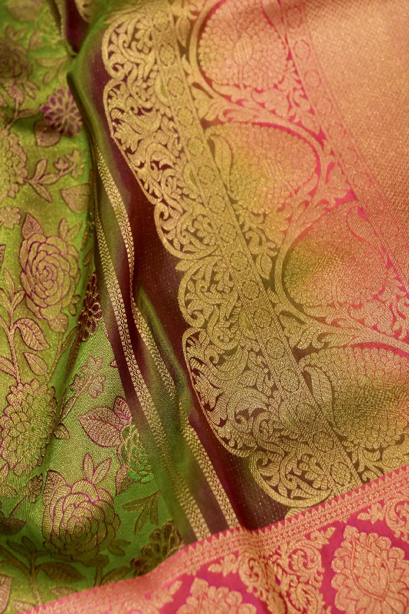PURE HANDLOOM LIGHT MEHNDI COLOR KANCHIPURAM SILK SAREE