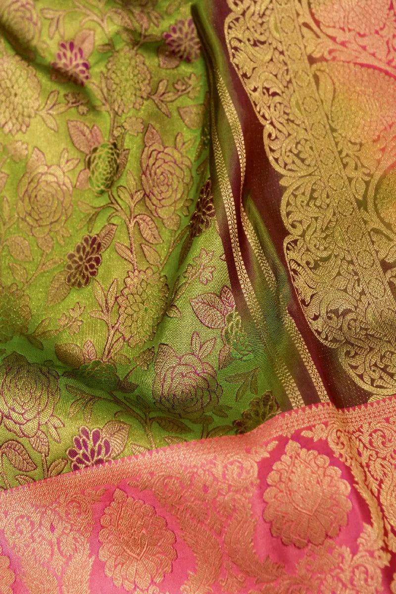 PURE HANDLOOM LIGHT MEHNDI COLOR KANCHIPURAM SILK SAREE