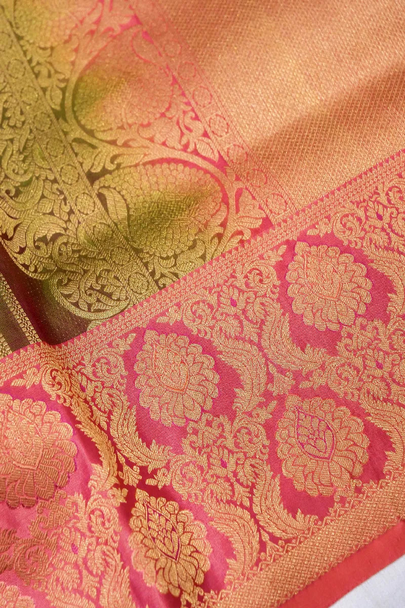 PURE HANDLOOM LIGHT MEHNDI COLOR KANCHIPURAM SILK SAREE