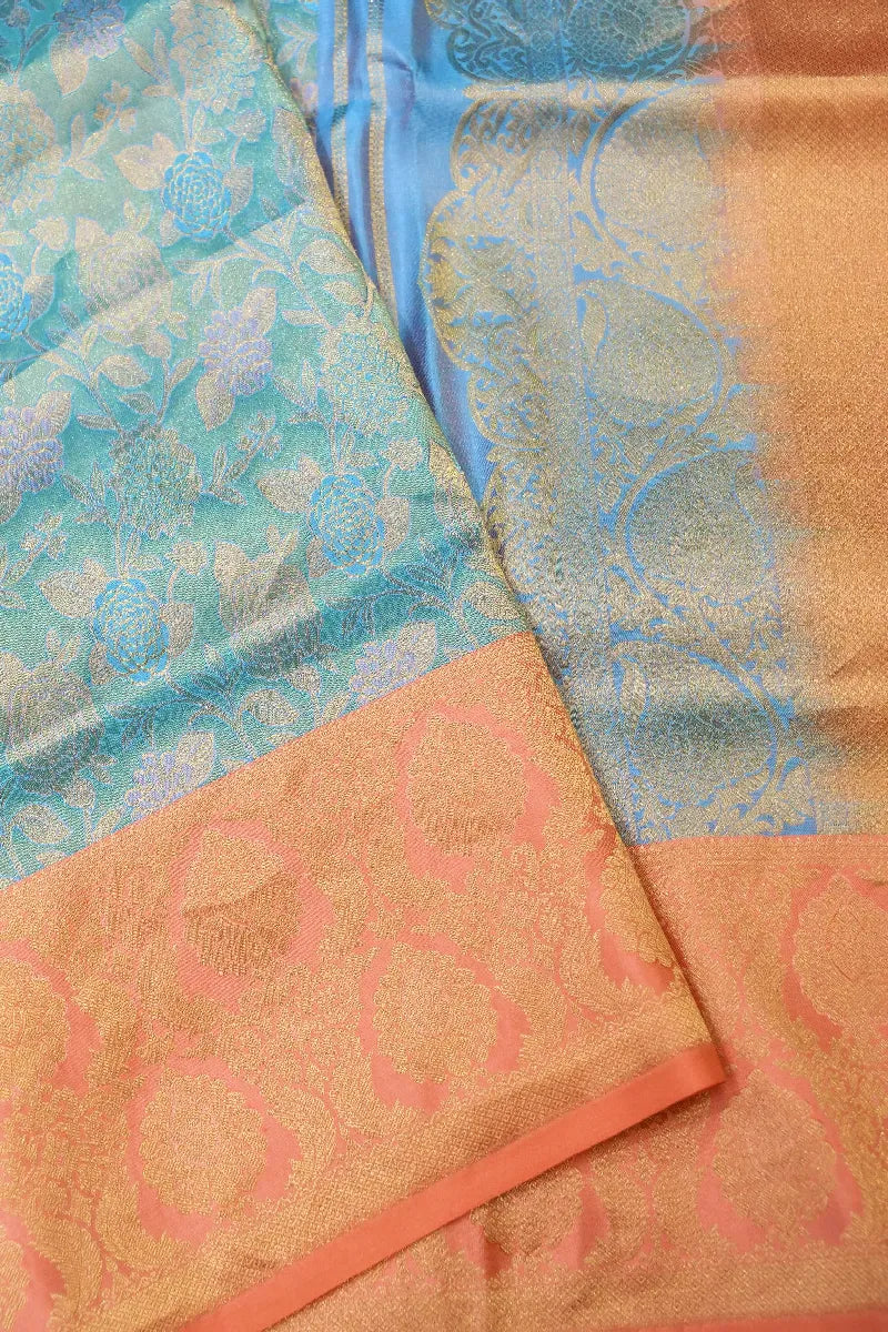 PURE HANDLOOM SEA GREEN COLOR KANCHIPURAM SILK SAREE