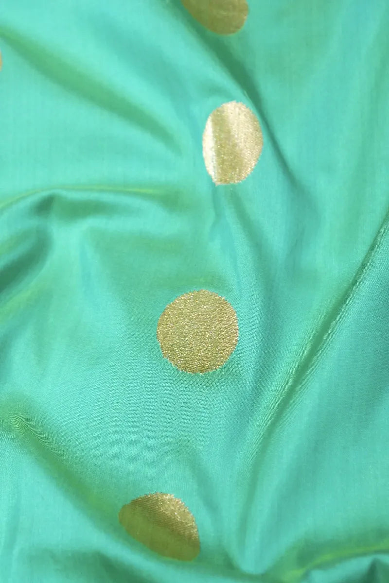 PURE HANDLOOM RICH ZARI SEA GREEN COLOR BANARASI SINGLE KATAAN SILK SAREE