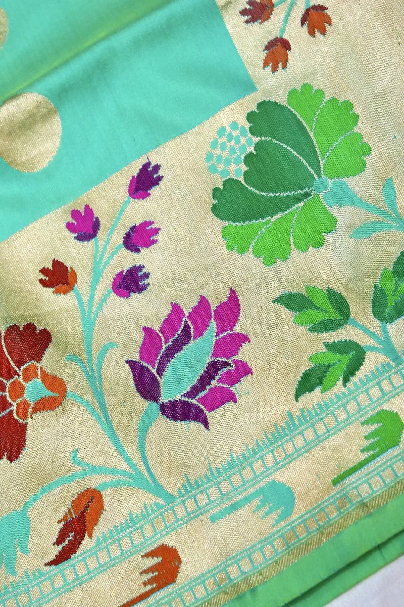 PURE HANDLOOM RICH ZARI SEA GREEN COLOR BANARASI SINGLE KATAAN SILK SAREE