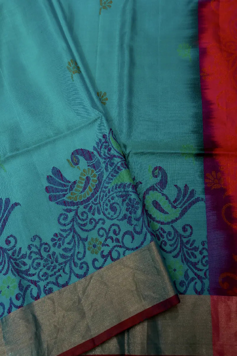 PURE HANDLOOM SEA GREEN COLOR KANCHIPURAM SILK SAREE