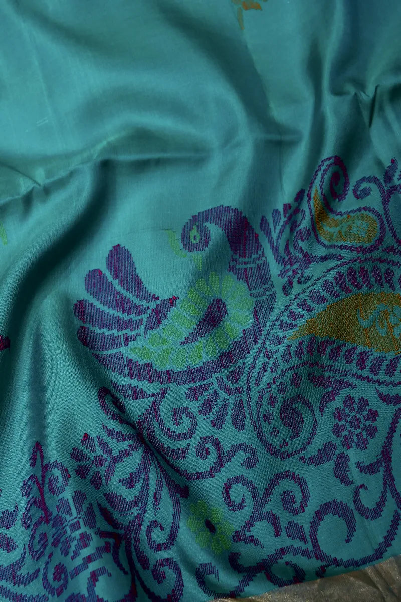 PURE HANDLOOM SEA GREEN COLOR KANCHIPURAM SILK SAREE