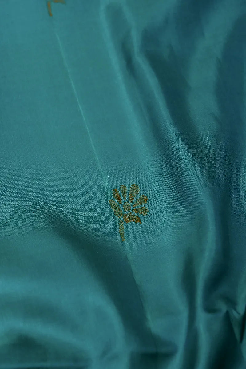 PURE HANDLOOM SEA GREEN COLOR KANCHIPURAM SILK SAREE