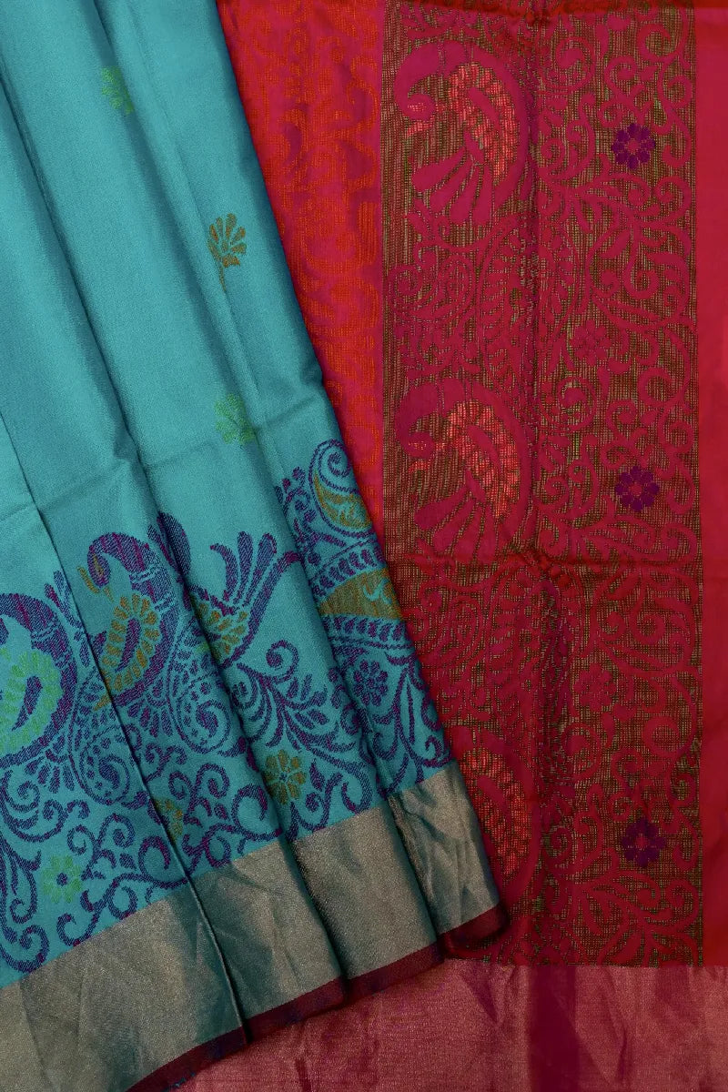 PURE HANDLOOM SEA GREEN COLOR KANCHIPURAM SILK SAREE