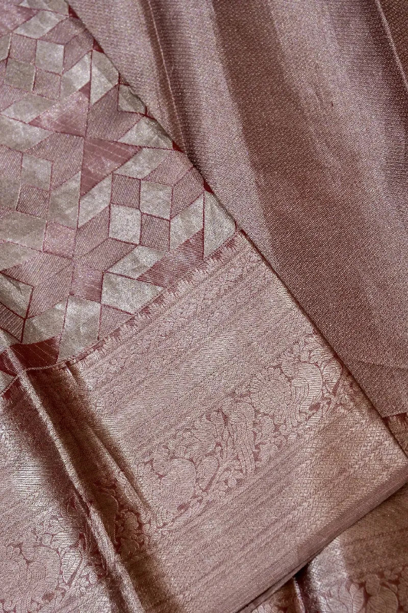 PURE HANDLOOM LIGHT PYAZI COLOR KANCHIPURAM SILK SAREE