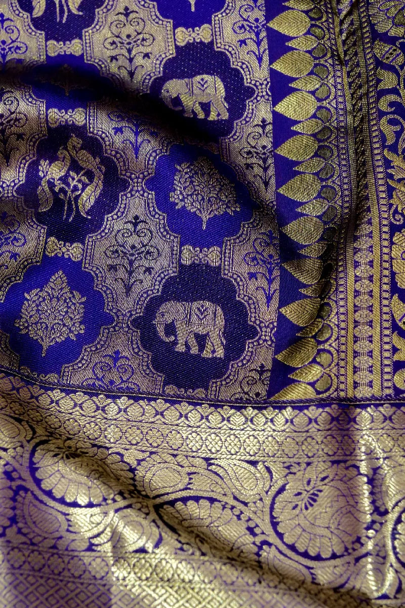 PURE HANDLOOM ROYAL NAVY BLUE COLOR KANCHIPURAM SILK SAREE