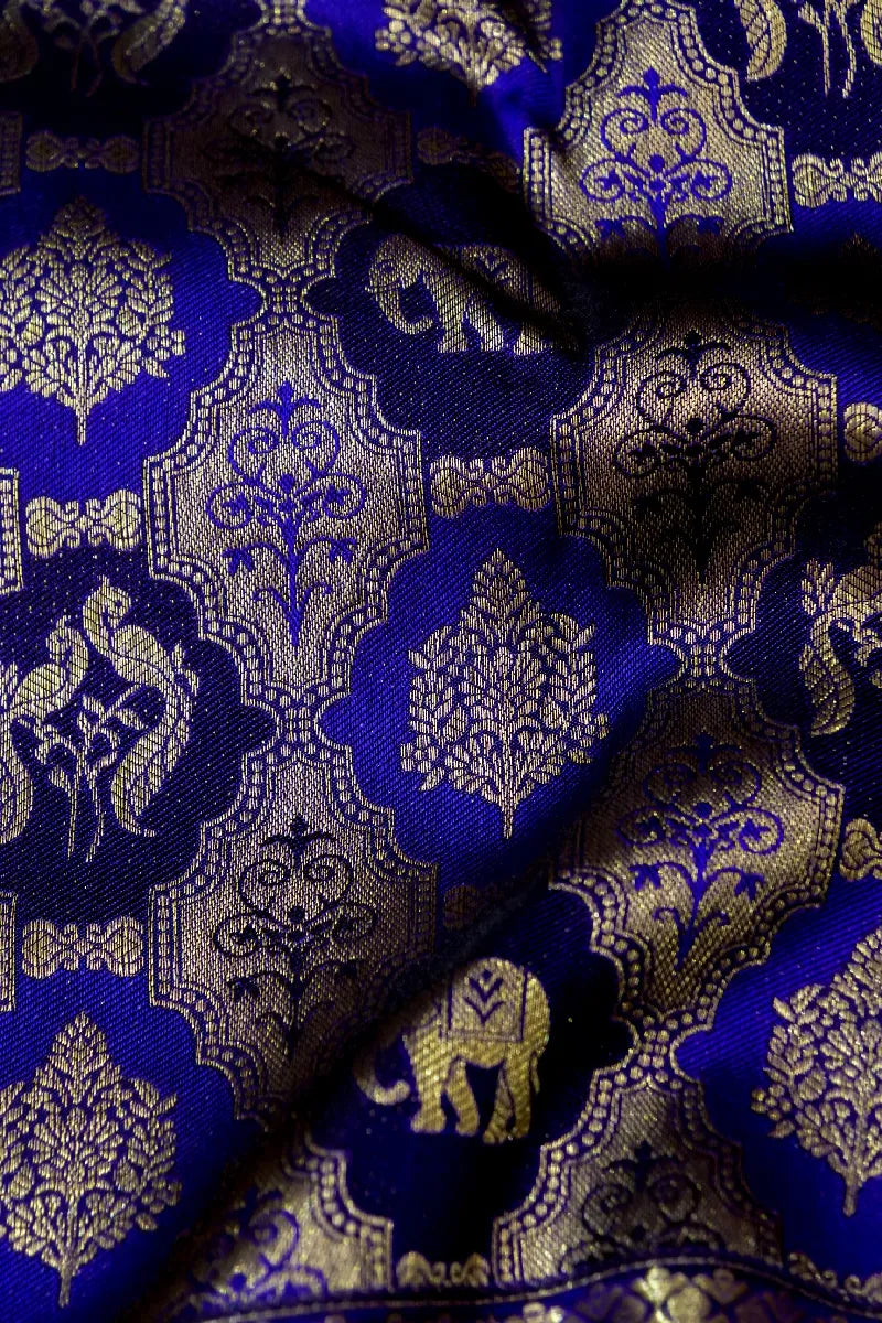 PURE HANDLOOM ROYAL NAVY BLUE COLOR KANCHIPURAM SILK SAREE