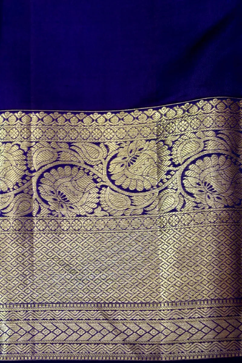PURE HANDLOOM ROYAL NAVY BLUE COLOR KANCHIPURAM SILK SAREE