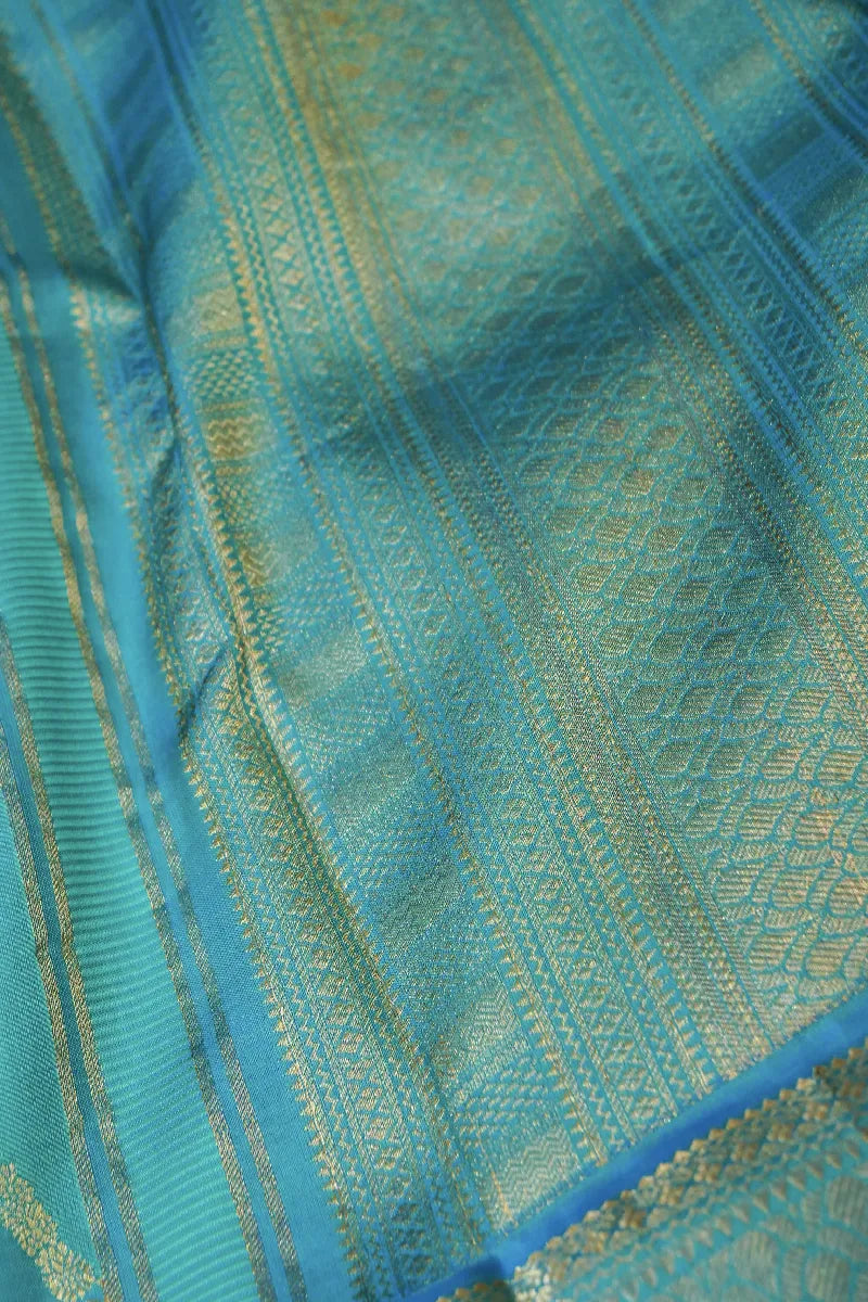 PURE HANDLOOM LIGHT FIROZI COLOR KANCHIPURAM SILK SAREE