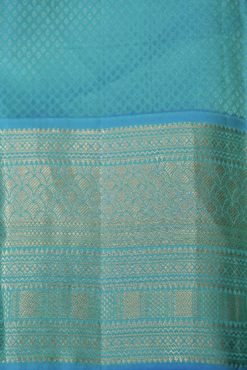 PURE HANDLOOM LIGHT FIROZI COLOR KANCHIPURAM SILK SAREE